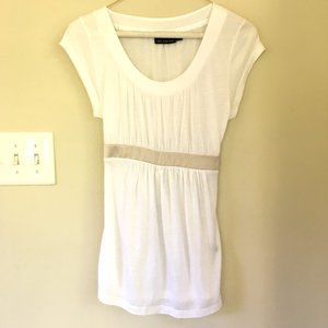 The Limited Empire Waist Blouse with Sash, Soft White/Champagne, Size XS